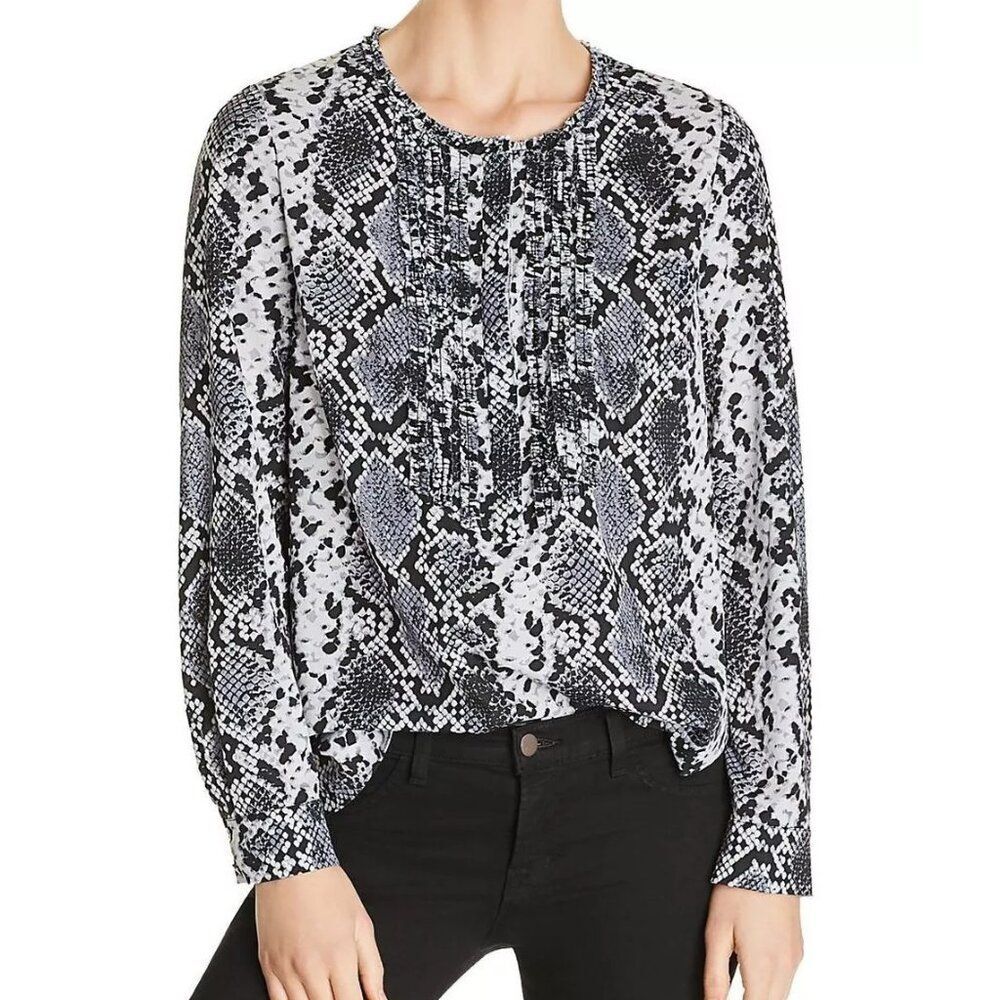 Bloomingdale's LE GALI Terri Snake Print Long Sleeve Blouse Top Black White M